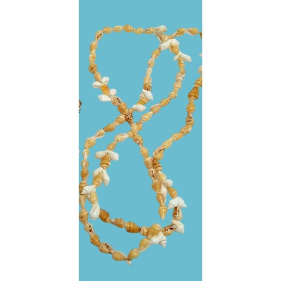Shell Bead Necklace White Tan Tiki Beachy Tropical Coastal Crafts 38 inch - Picture 5 of 5